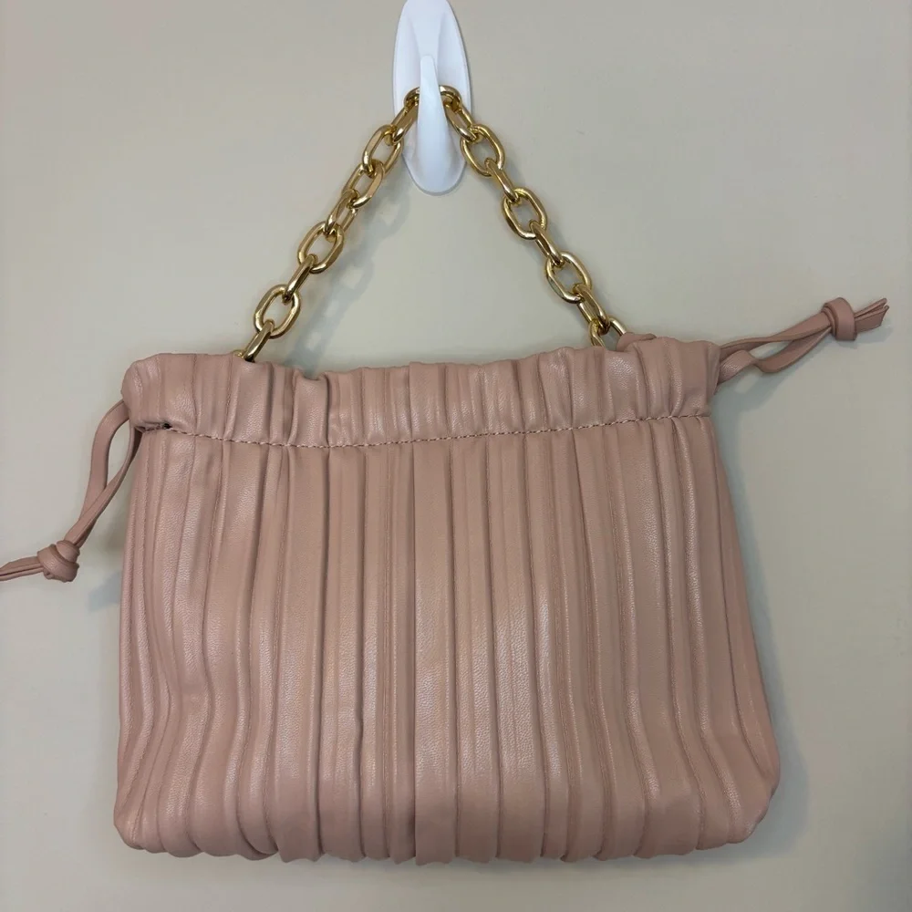 Emperia Elegant Pink Pleated Purse with Gold Chain